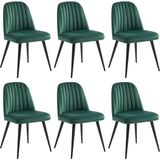 Set van 6 stoelen ELEANA - Fluweel en zwart metaal - Groen L 49 cm x H 81 cm x D 52 cm