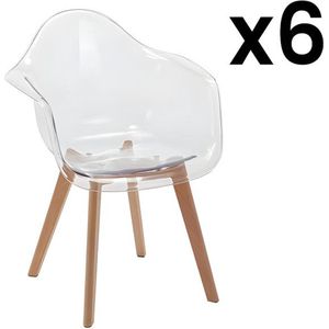 Set van 6 stoelen met armleuningen VIXI - Polycarbonaat en beuk - Transparant