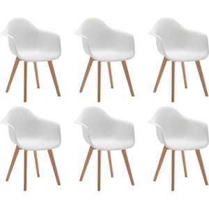 Set van 6 stoelen met armleuningen VIXI - polypropyleen en beuk - Wit