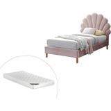 Bed met hoofdeinde in schelpvorm90x190 cm - Fluweel - Roze - Met matras - MOANA