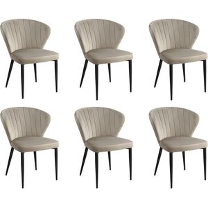 Set van 6 stoelen CRUSTI - Fluweel en metaal - Beige L 58 cm x H 78 cm x D 59 cm