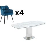 Set "eetkamer": Tafel TALICIA + 4 stoelen PEGA - Wit & blauw