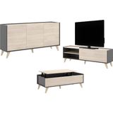 Set "woonkamer" KOLYMA: Salontafel + TV-meubel + buffetkast - Antraciet / eiken