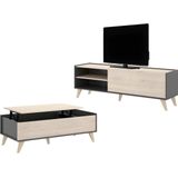 Set ""scandinavische woonkamer"" KOLYMA: Salontafel + TV-meubel - Antraciet/eiken L 155 cm x H 47 cm x D 60 cm