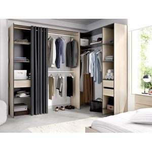 Vente-unique Verstelbare kledingkast GONTRAN - L164 / 214 CM - Eiken en antraciet