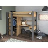 Hoogslaper met bureau en kast - 90x200cm - Naturel en antraciet + Matras - AUCKLAND