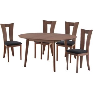 Vente-unique Set tafel + 4 stoelen TIFFANY - Massief beuken - Notenkleur L 150 cm x H 76 cm x D 120 cm