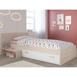 Kinderbed - 1 lade - 90 x 190 cm - Eikenkleur & wit + bedbodem + matras - IPLIA