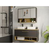 Hangend badkamermeubel met dubbele wastafel en spiegelkast - Antraciet - 120 cm - YANGRA