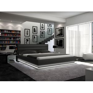 Bed 160 x 200 cm - Kunstleer - Zwart - met LEDs + bedbodem - NUBIS L 218 cm x H 85 cm x D 176 cm