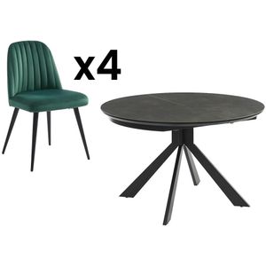Set eettafel CLARA + 4 stoelen ELEANA - Antraciet & groen