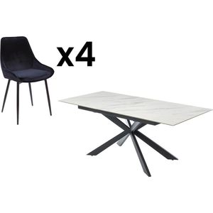 Set eettafel ALBINA + 4 stoelen MASURIE - Wit & zwart L 200 cm x H 76 cm x D 90 cm
