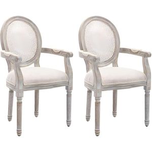Set van 2 stoelen met armleuningen - Riet, stof en heveahout - Beige - ANTOINETTE