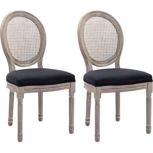 Set van 2 stoelen - Riet, stof en rubberhout - Zwart - ANTOINETTE L 49 cm x H 95 cm x D 57.5 cm