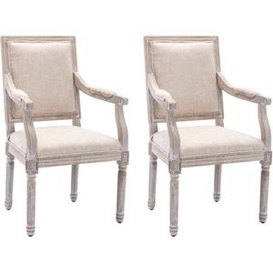 Set van 2 stoelen met armleuningen van stof en heveahout - Beige - AMBOISETTE