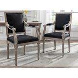 Set van 2 stoelen met armleuningen van stof en hevea hout - Zwart - AMBOISETTE