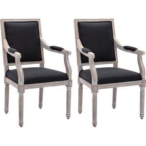 Set van 2 stoelen met armleuningen van stof en hevea hout - Zwart - AMBOISETTE