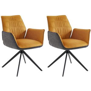 Set van 2 stoelen met armleuningen - Stof en metaal - Geel en grijs - MARILA