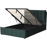 Bed met opbergruimte - 140 x 200 cm - Fluweel - Groen - OLERIA