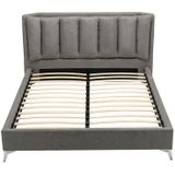 Bed 140 x 190 cm met gewatteerd hoofdbord - Stof - Grijs - FUNITI