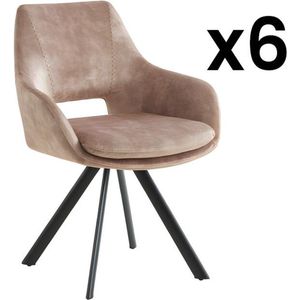 Set van 6 stoelen met armleuningen - Fluweel en metaal - Beige - KELINE L 61 cm x H 82 cm x D 64 cm