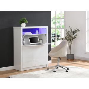 Bureau met 2 deuren - Met ledverlichting - MDF  - Wit gelakt - MELIONA