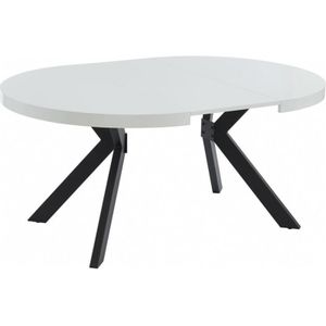 KOMONI Uitschuifbare Eettafel - Wit Gelakt - Zwart - 4 tot 8 Personen