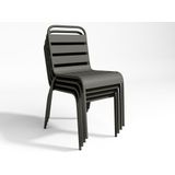 Tuineethoek van metaal - Een tafel D60 cm en 2 opstapelbare stoelen - Donkergrijs - MIRMANDE