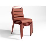 Tuineethoek van metaal - Een tafel D110 cm en 4 opstapelbare stoelen - Terracotta - MIRMANDE