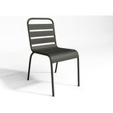 Tuineethoek van metaal - Een tafel D110 cm en 4 opstapelbare stoelen - Donkergrijs - MIRMANDE
