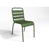 Tuineethoek van metaal - Een tafel D160 cm met 2 opstapelbare fauteuils en 4 opstapelbare stoelen - Kaki - MIRMANDE
