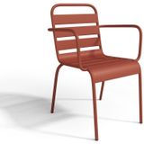 Tuineethoek van metaal - Een tafel D110 cm en 4 opstapelbare fauteuils - Terracotta - MIRMANDE