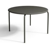 Tuineethoek van metaal - Een tafel D110 cm en 4 opstapelbare fauteuils - Donkergrijs - MIRMANDE