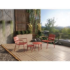 Tuinzithoek van metaal - 2 lage opstapelbare fauteuils en uitschuiftafels - Terracotta - MIRMANDE