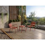 Metalen tuinmeubelset - 2 lage stapelstoelen en een bijzettafel - Terracotta - MIRMANDE