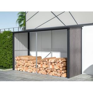 Tuinhuisje met houteffect van gegalvaniseerd staal 5,78 m3 - 8 kub - B302 x D119 x H190 cm - VARWOOD