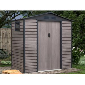 Vente-unique Tuinhuis van gegalvaniseerd staal met grijs houteffect 2,79 m² - ADELMO L 203 cm x H 213 cm x D 117 cm