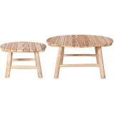 Loungeset: 3-zitsbank + 2 stoelen + 2 salontafels - Lichtkleurig teakhout & wit - TULUM