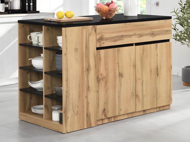 Vente-unique Keukeneiland - Zwart en Natuurlijk - 4 Plaatsen