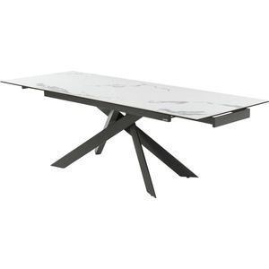 PASCAL MORABITO Verlengbare eettafel 6 tot 10 plaatsen van keramiek en metaal - Wit marmereffect en antraciet - COREMA van Pascal MORABITO L 240 cm x H 76 cm x D 90 cm