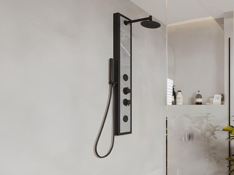 Zwarte douchekolom met massagestralen met stenen decoratie - H127 x L48,5 cm - LETIYA