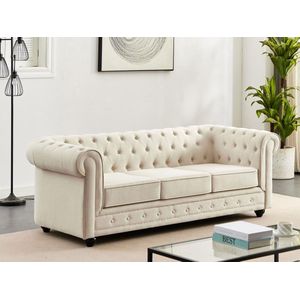 Vente-unique 3-zitsbank van beige stof CHESTERFIELD L 205 cm x H 72 cm x D 88 cm