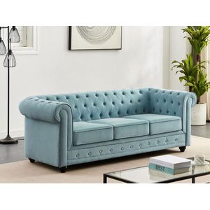 3-zitsbank van lichtblauwe stof CHESTERFIELD L 205 cm x H 72 cm x D 88 cm