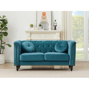 Tweezitsbank van blauwgroen velours TURNER L 163 cm x H 79 cm x D 77 cm