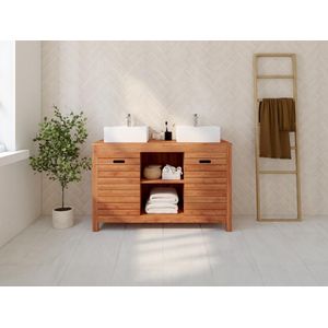 Badkamermeubel - Natuurlijk Donker - PULUKAN - 130 cm - Met Enkele Wastafel