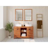 Badkamermeubel van acaciahout met dubbele wastafel en spiegels - 130 cm - PULUKAN