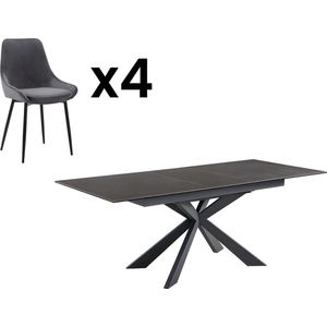 Vente-unique Tafelset ALBINA + 4 stoelen MASURIE - Antraciet L 200 cm x H 76 cm x D 90 cm