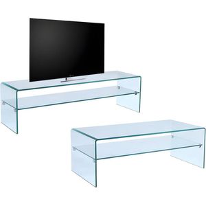 Set ""woonkamer"": Salontafel + TV-meubel - Gehard glas - STILEOS L 140 cm x H 43 cm x D 60 cm