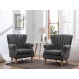 Fauteuil van antracietkleurige stof met klinknagels BATOUMI L 78 cm x H 90 cm x D 72 cm