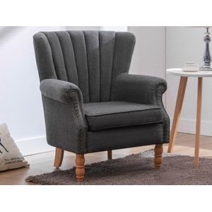 Fauteuil van antracietkleurige stof met klinknagels BATOUMI L 78 cm x H 90 cm x D 72 cm